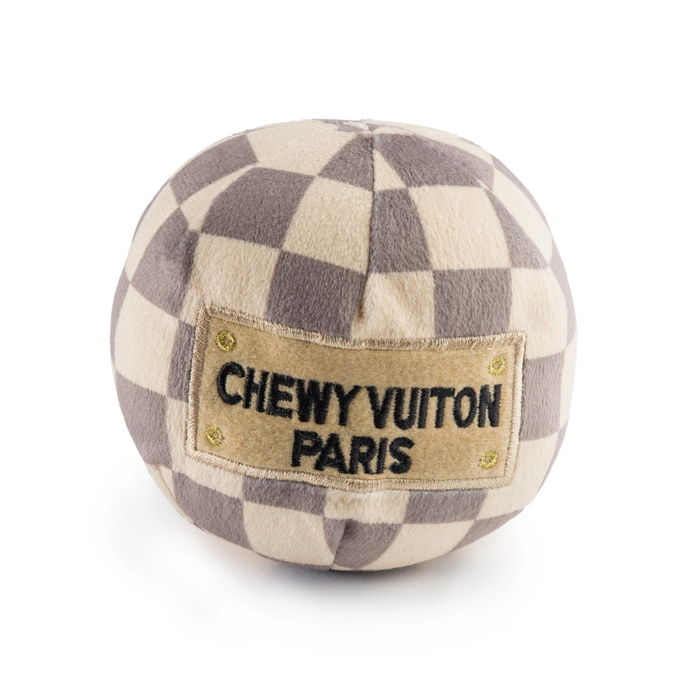 Checker Chewy Vuiton Ball Squeaker Dog Toy - SIZE LARGE