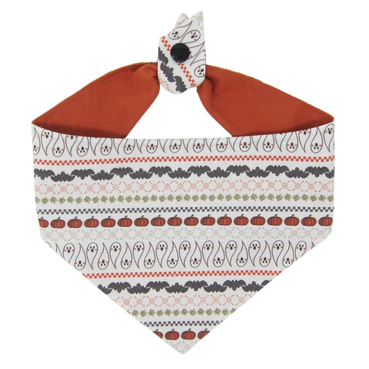 Halloween Fair Isle Tie On Dog Bandana | Reversible