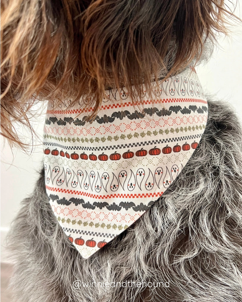 Halloween Fair Isle Tie On Dog Bandana | Reversible