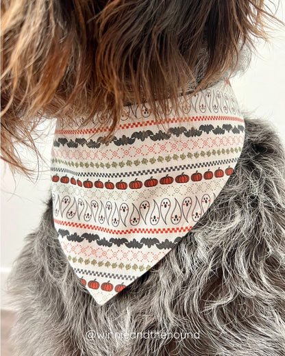 Halloween Fair Isle Tie On Dog Bandana | Reversible