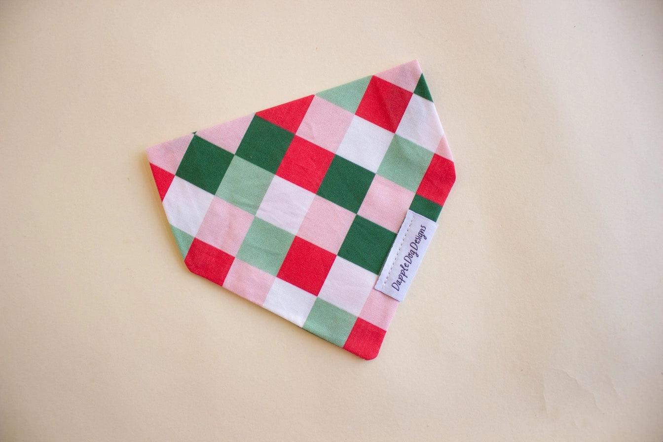 Festive Checkered Bandana - Christmas Dog Bandana