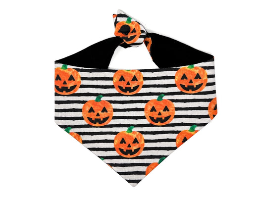 Jack O Lantern Tie-On Dog Bandana with Snaps For Halloween