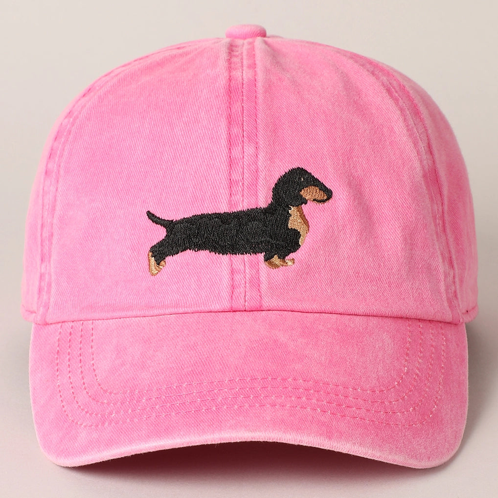 Dachshund Embroidered Baseball Dad Cap PINK