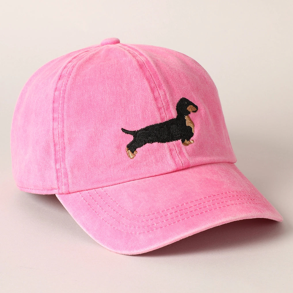 Dachshund Embroidered Baseball Dad Cap PINK