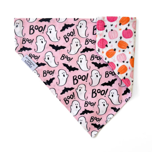 Pink Ghosts Reversible Halloween Over-the-Collar Dog Bandana
