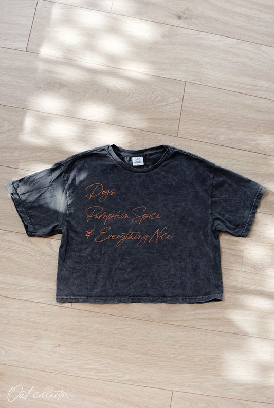 Dogs Pumpkin Spice Cropped Mineral Graphic Top