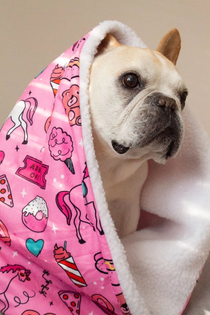 Pink Carnival Dog Blanket with Warm Sherpa Fabric